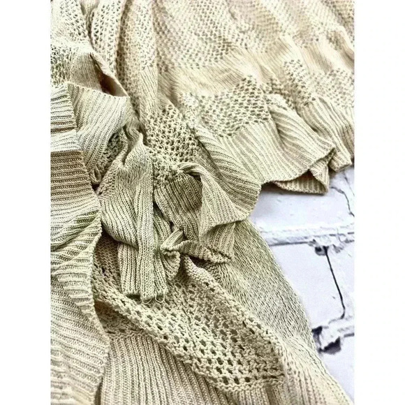 Open Front Sweater Large NWT - Pattern Lightweight Women's 3/4 Sleeve Tan Top - Picture 4 of 9